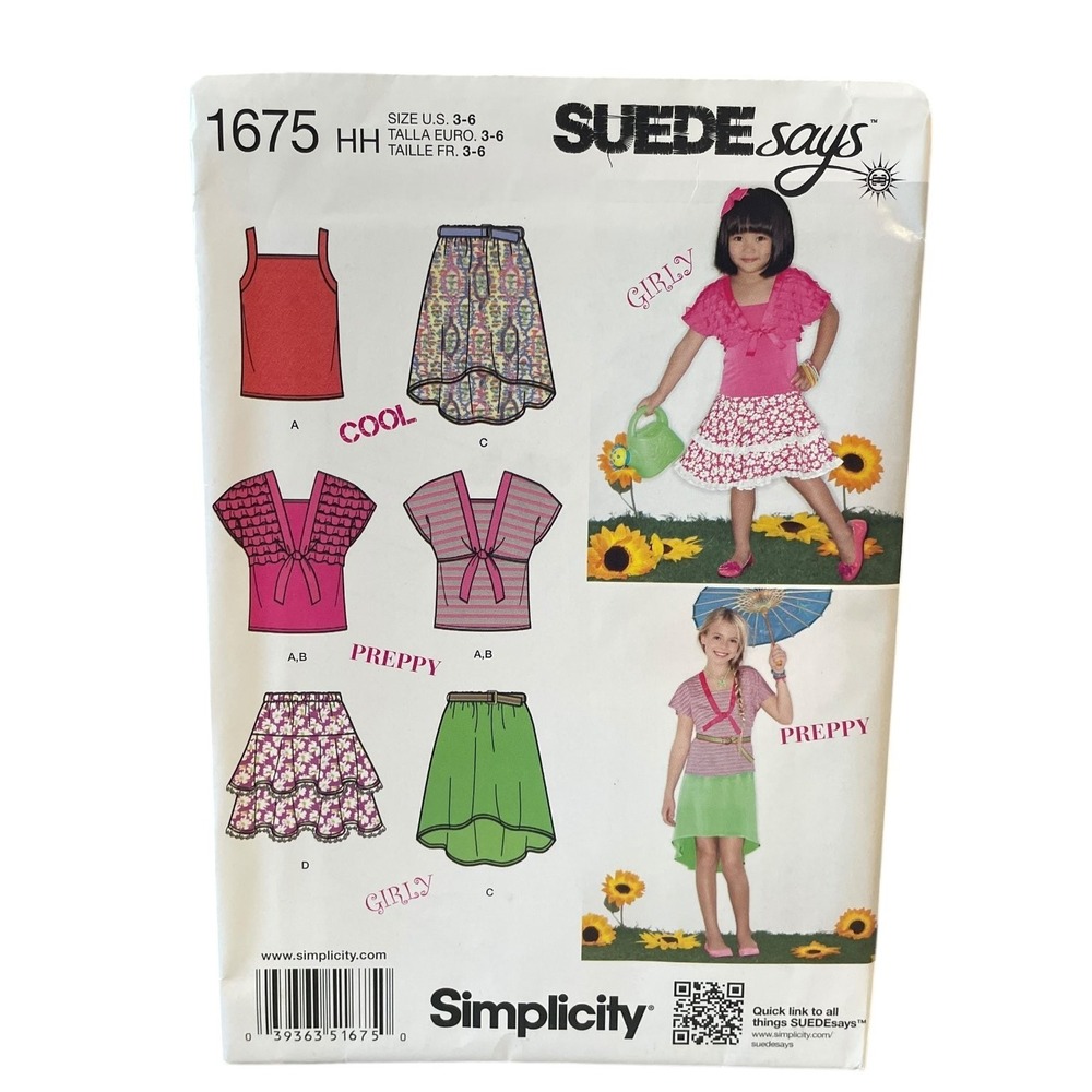 Simplicity 1675 Girls Skirts Knit Top Bolero Size 3-6 Sewing Pattern‎ UNCUT FF